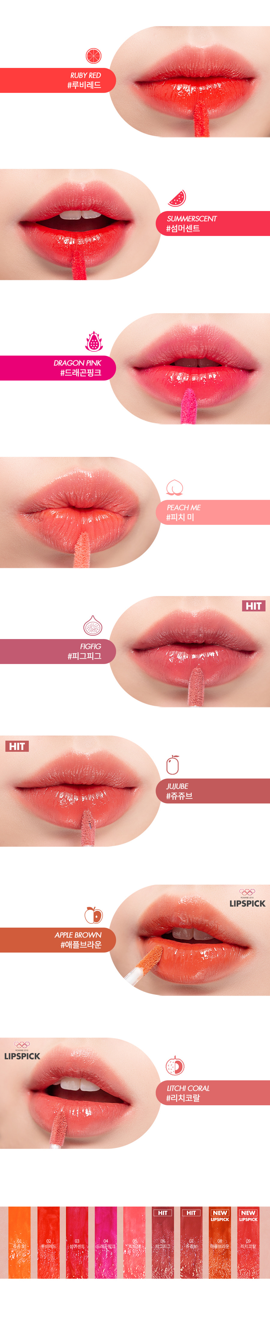 Verschiedene Farben eines Liptint der Marke Romand