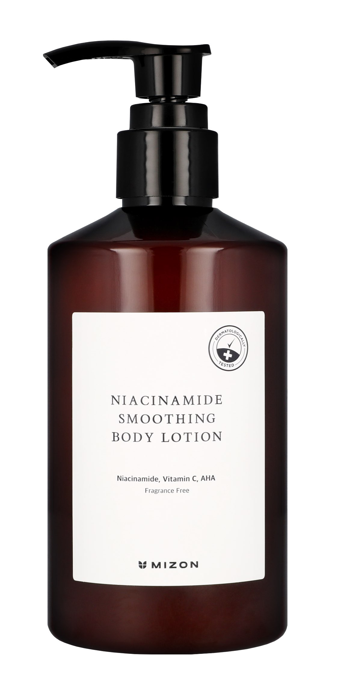 Eine Bodylotion der Marke Mizon mit Niacinamide, Vitamin C und AHA